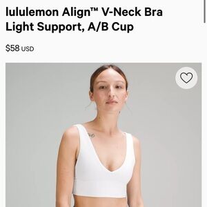 Lulu Lemon Align Sports Bra Size 4 White V-Neck Sports Bra